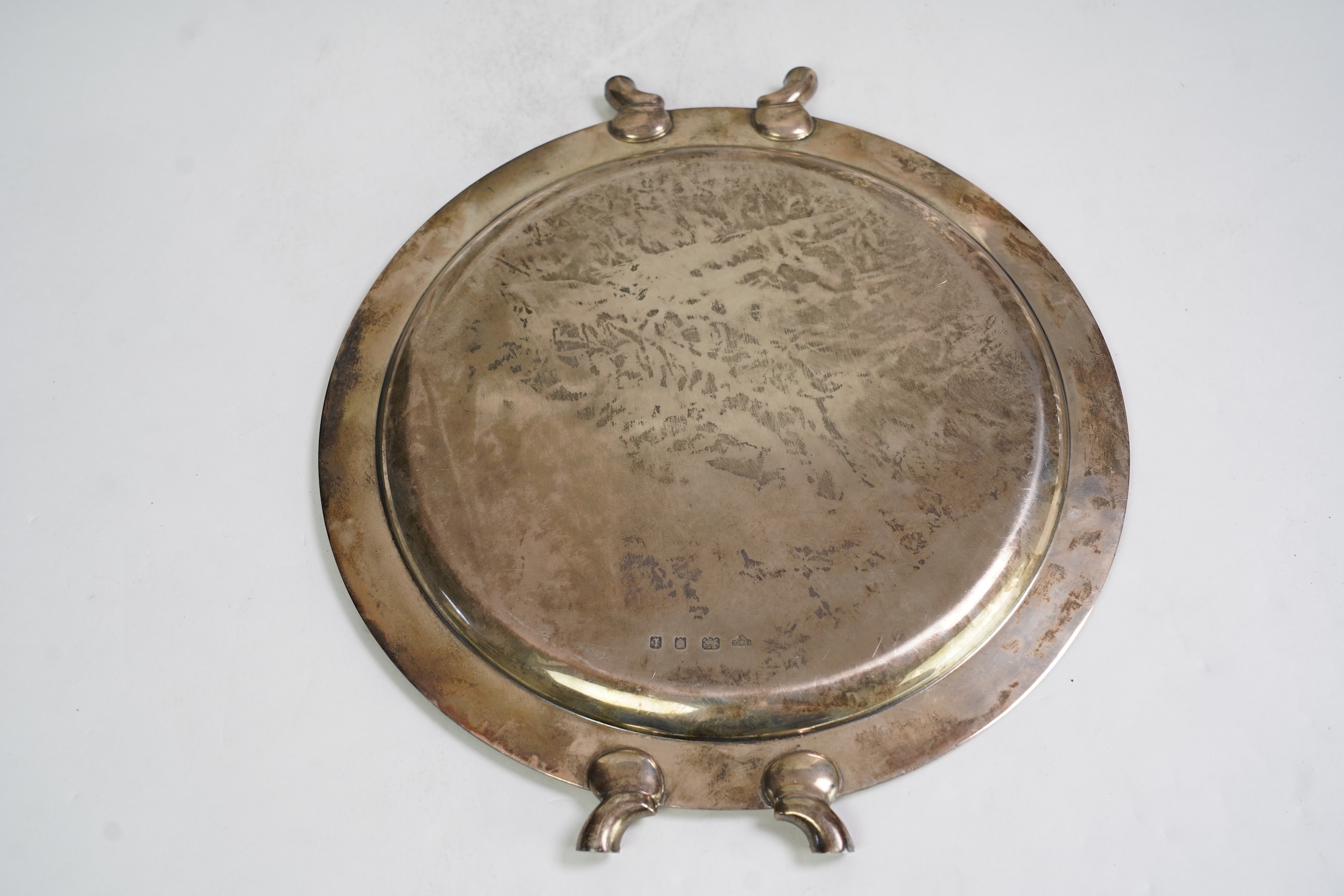 A George V Art Deco silver circular tea tray, by Fenton, Russell & Co Ltd